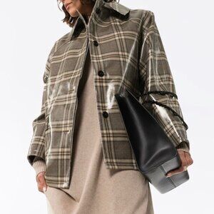 Kassl Editions Point Collar Coated Plaid Raincoat Sz Medium